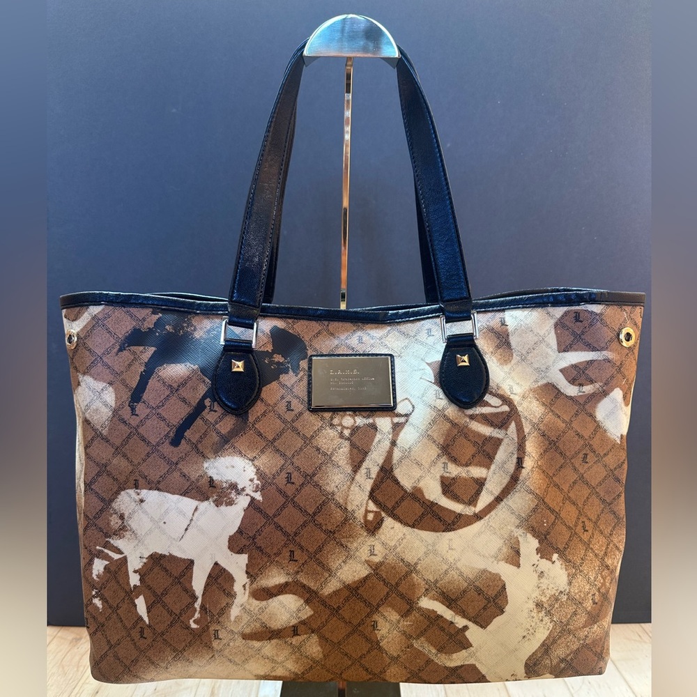 Rare L.A.M.B. By Gwen Stefani "Stencil" Graphic Tote + Stripped Cloth Bag - Picture 6 of 12